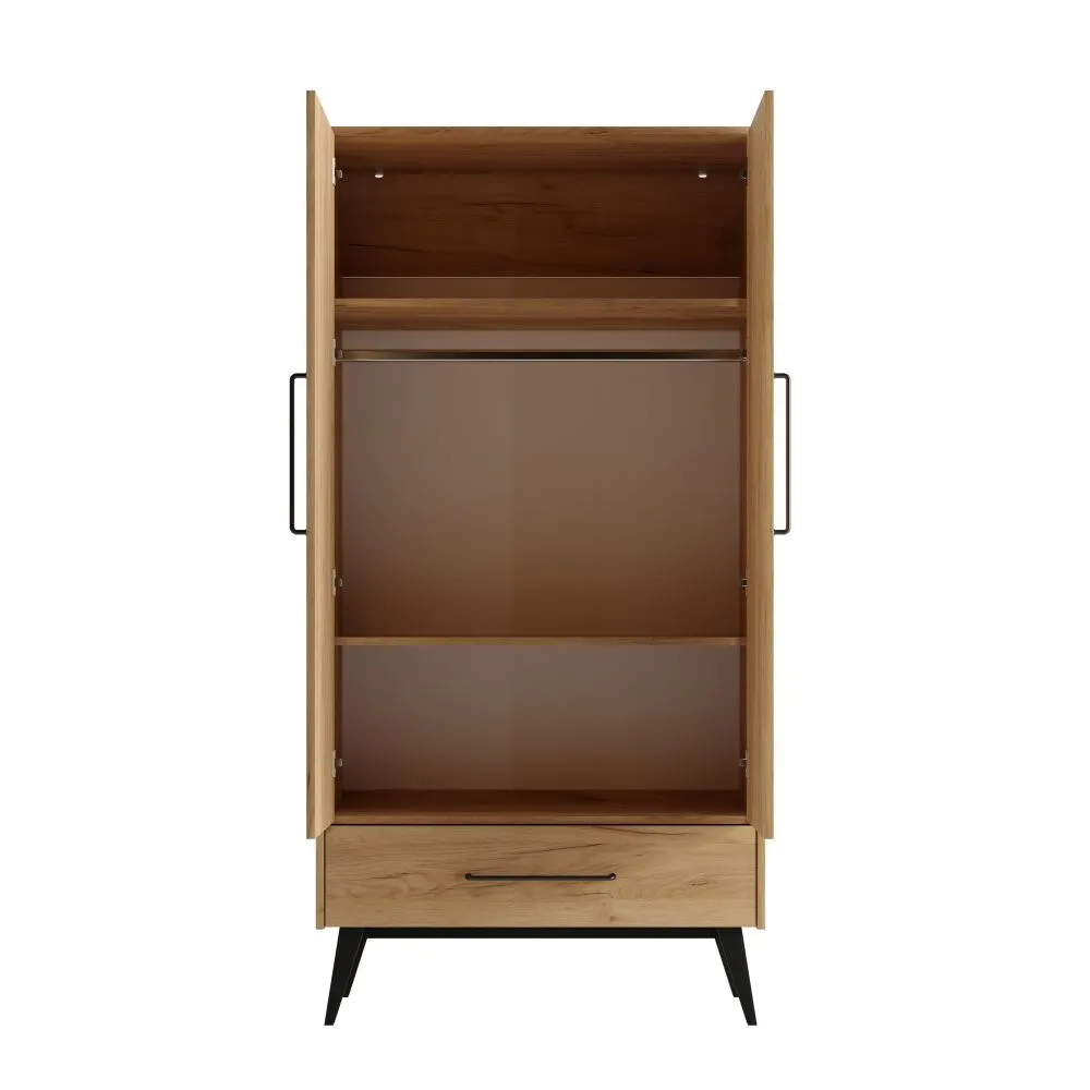 Szafa 2-drzwiowa z szufladą RETRO efekt drewno czarny - PIN_044-042-003