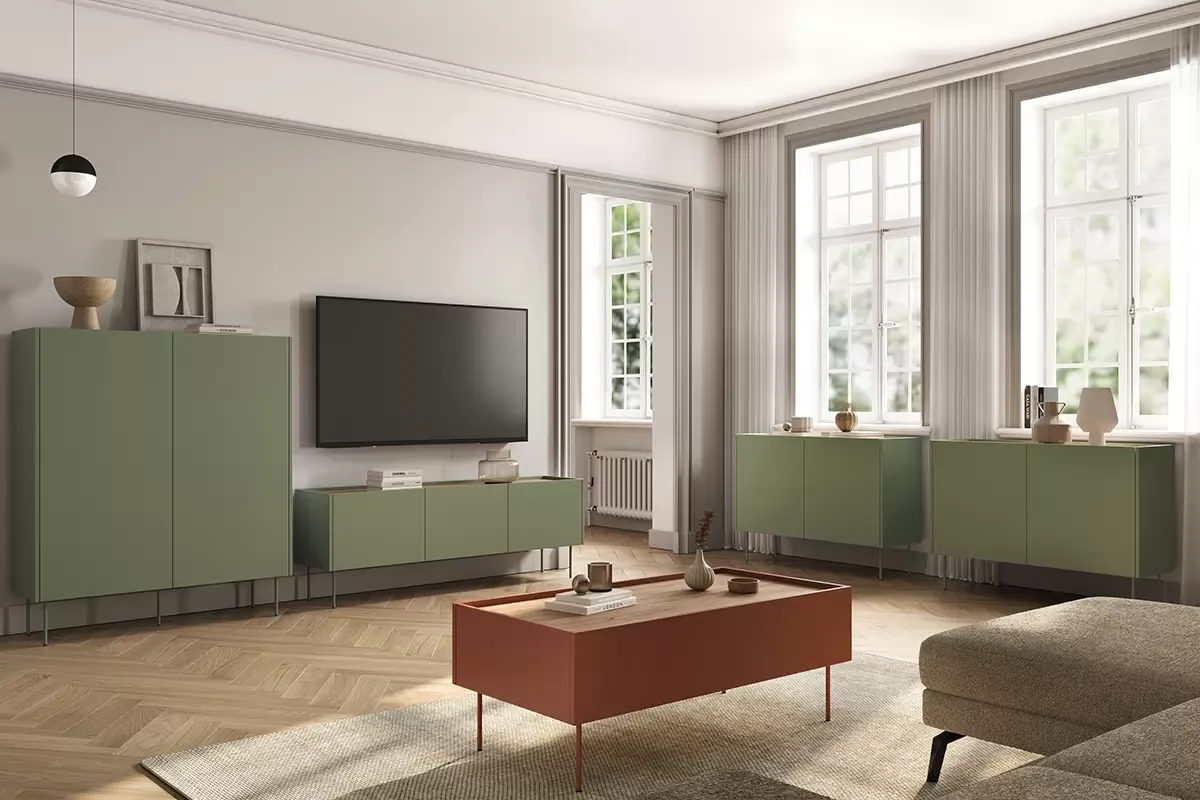 Szafka RTV DESIN 170 z 2 szufladami - oliwka - dąb nagano z ukrytymi szufladami - B_149122