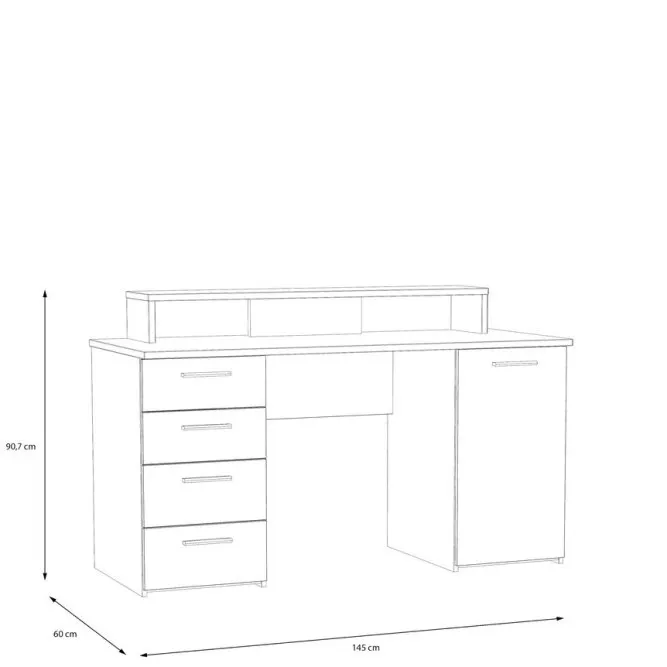 Biurko NET106 z szafką, 4 szufladami i nadstawką na komputer- biały, jasoszary - MT980-M823