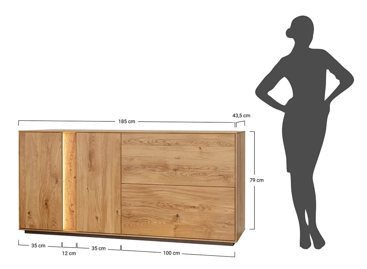 Komoda dębowa COLLODI szeroka 4-drzwiowa z oświetleniem 185 cm - dąb olejowany - ZICOL05