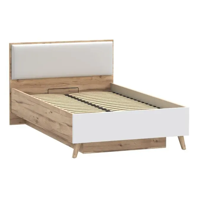 Łóżko z pojemnikiem VANKKA 120 cm dąb, biały