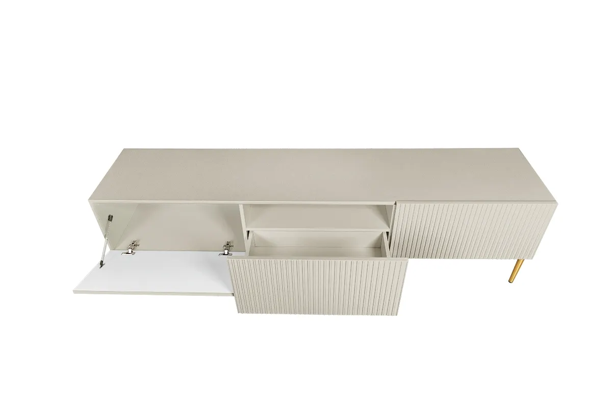 Szafka RTV NICOLE 200 z szufladą - kremowa - złoty stelaż - B_55540