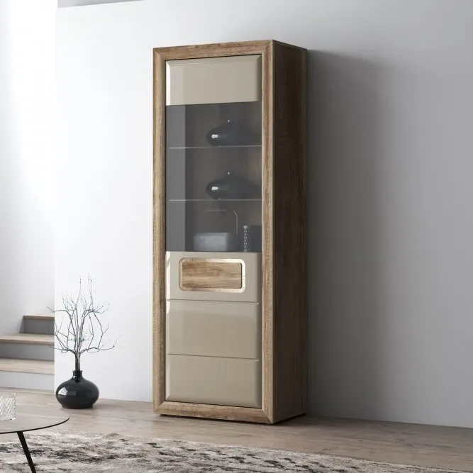 Witryna wysoka TIZIANO oświetlenie 203x44 dąb antyczny beżowy - TZV71LB-P82