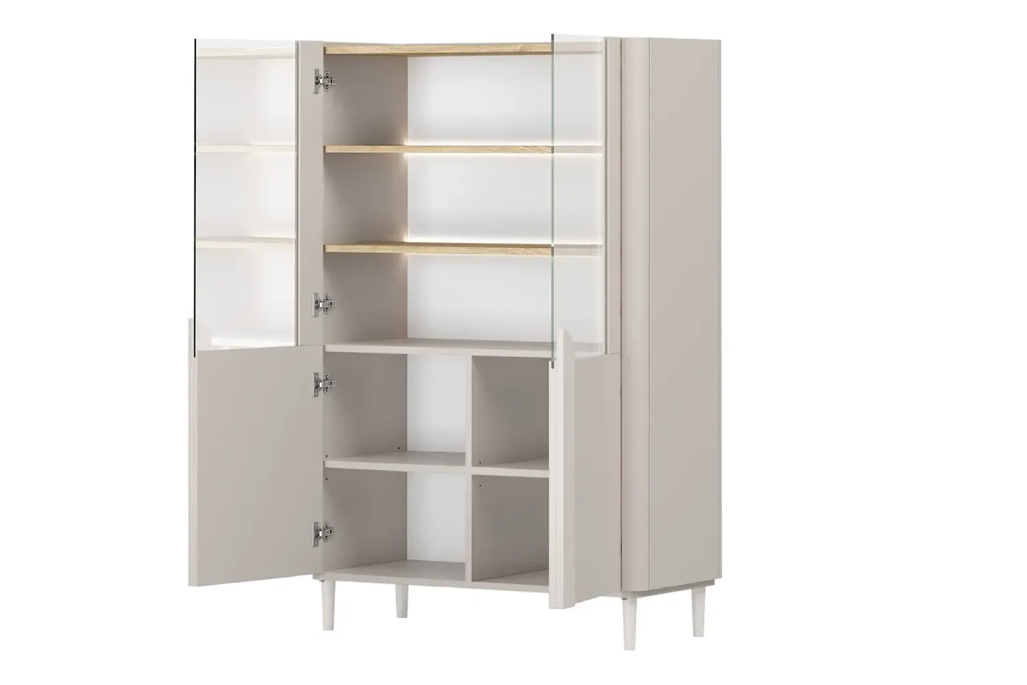 Witryna 2-drzwiowa AMILIO 100 oświetlenie LED - cashmere dąb olejowany uchwyty cashmere nogi cashmere - B_169211