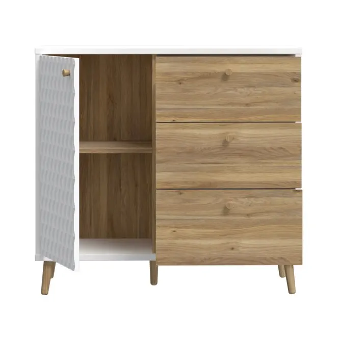 Komoda AKSANA L 1-drzwiowa z 3 szufladami - dąb mauvella, biały - AKNK221L-M992
