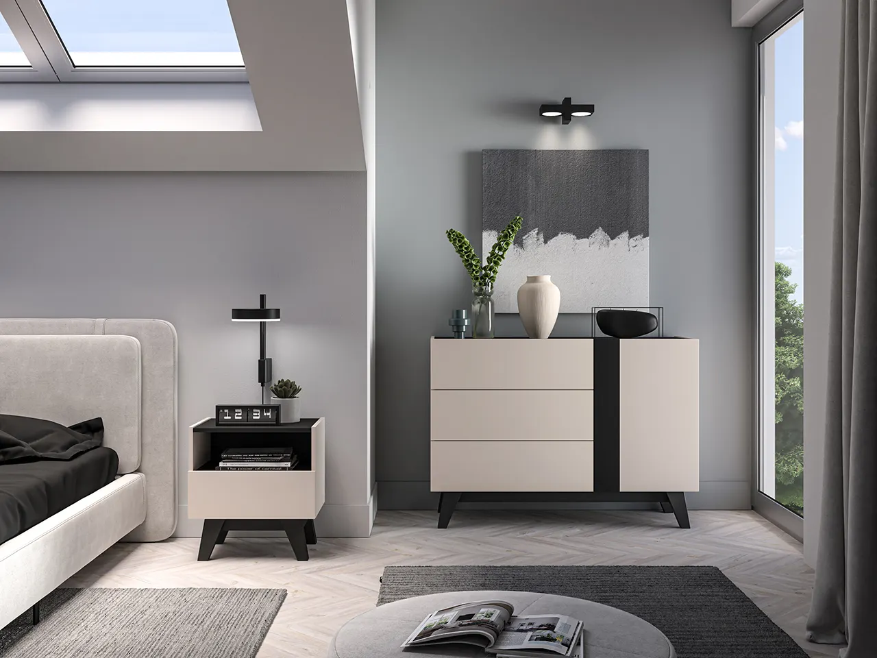 Szafka nocna z szufladą FRESHION 53x50 beżowo - czarna - 1FRES06-001