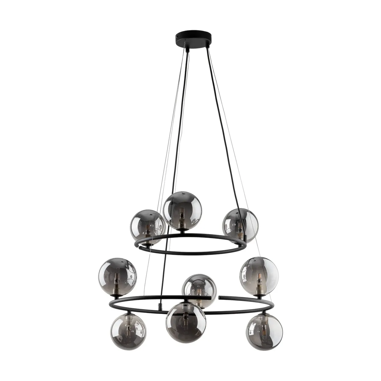 Lampa wisząca ANABELLE czarna z dymionymi okrągłymi szklanymi kloszami 140x62cm