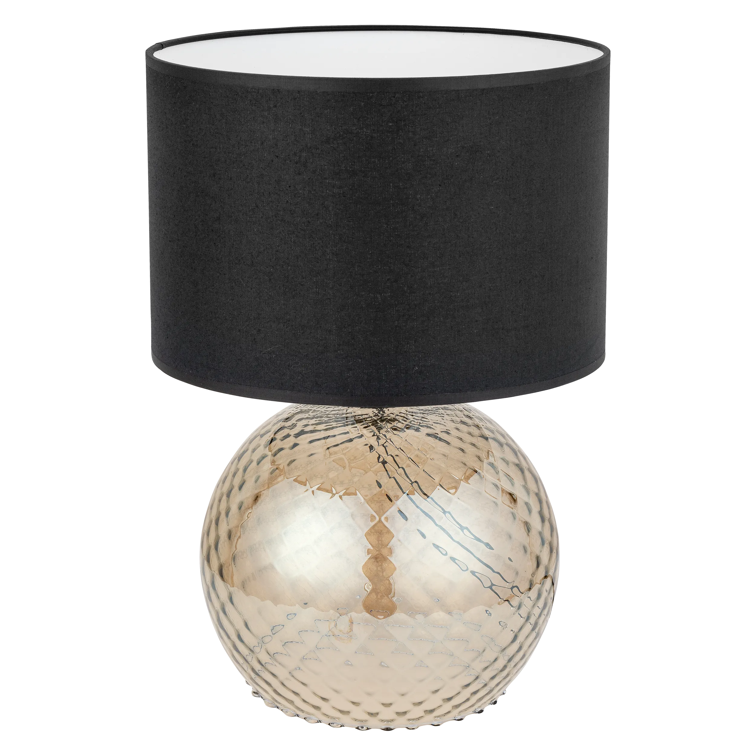 Lampka nocna BRISTOL FUME bursztynowa kryształowa podstawa z czarnym okrągłym abażurem białym wewnątrz 42x30cm