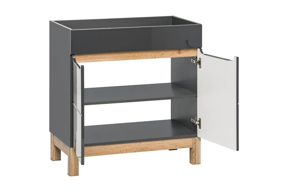 Szafka pod umywalkę 2-drzwiowa BALI grafitowa, efekt drewnai 84x80x45cm - BALI_GRAFIT_821-_80D_FSC