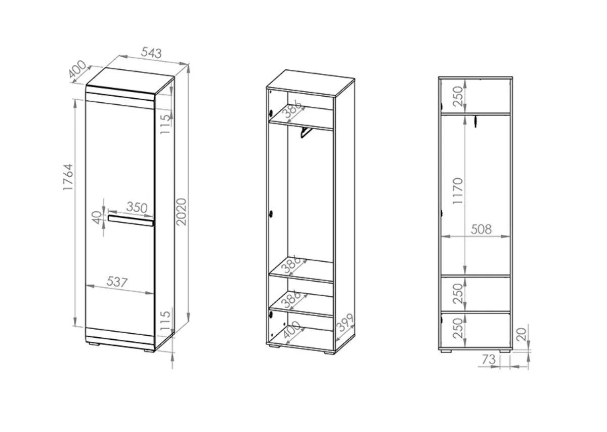 Szafa do przedpokoju 1-drzwiowa BLANCO 19 sosna śnieżna - 1BLAN19-001