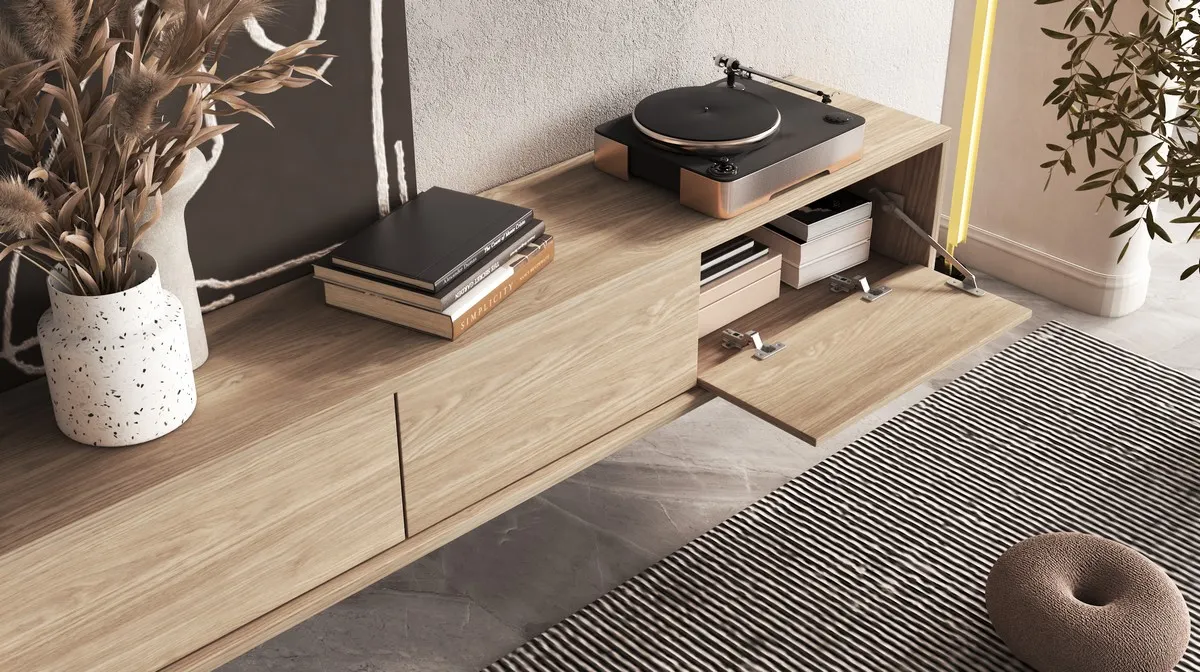 Szafka RTV FRIDA z opcją podwieszenia 3-drzwiowa dąb olejowany 180x36x32cm - 24DOMT38