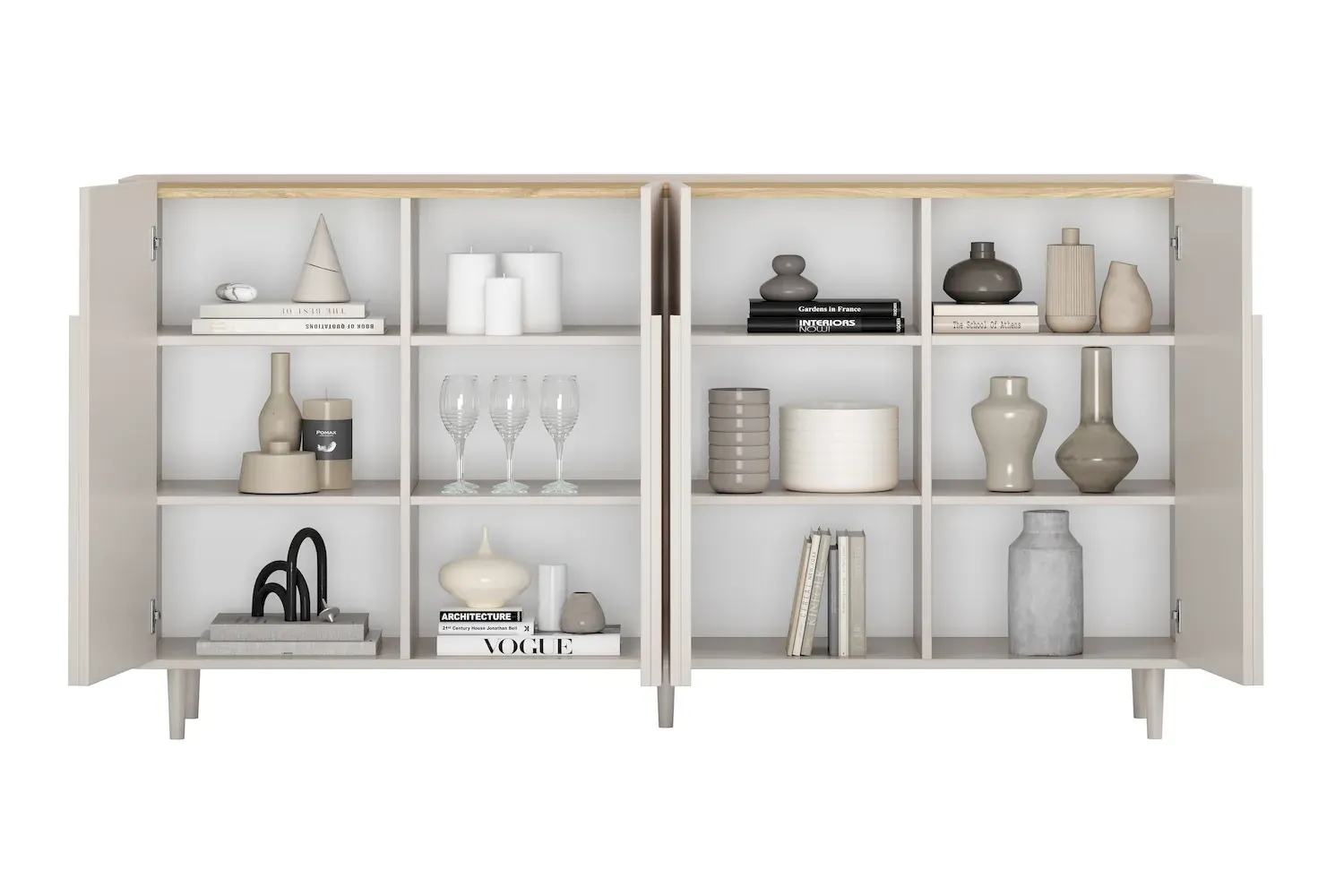 Komoda 4-drzwiowa AMILIO 200 - cashmere dąb olejowany uchwyty cashmere nogi cashmere - B_169214