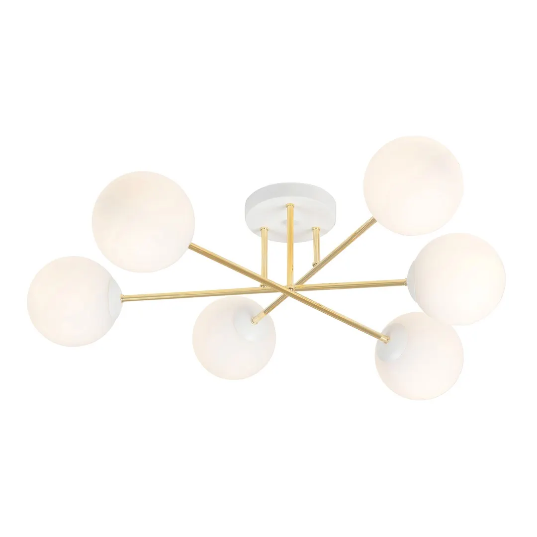 lampa sufitowa, kula, kinkiet sufitowy, metalowa lampa, białe klosze