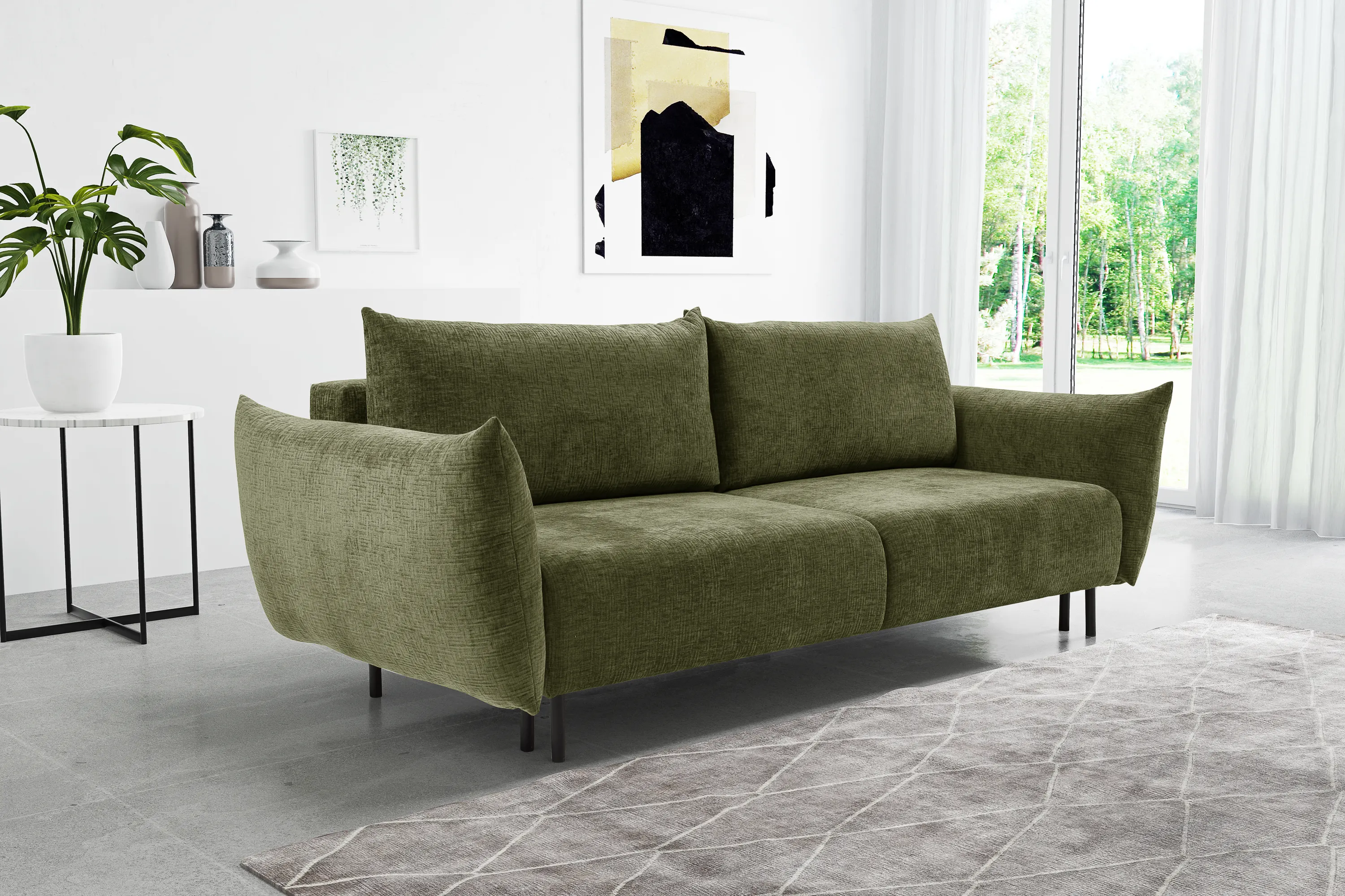 Sofa rozkładana z pojemnikiem ADEL 240 cm oliwkowa - ADEL_SOF_0TH38