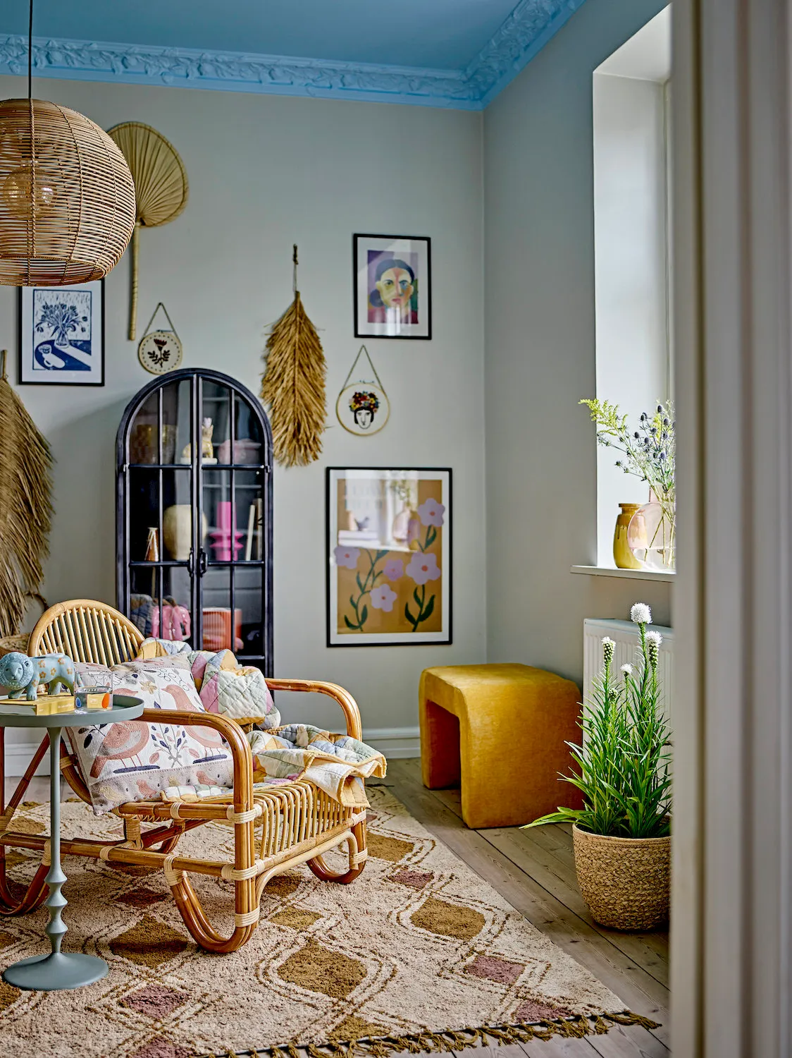 sofa, fotel, rattan, salon, wnętrze