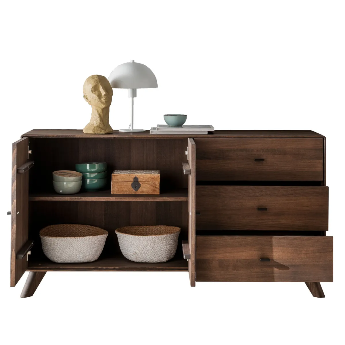 Komoda drewniana ryflowana BLISS 140x40 z 3 szufladami i szafką - GK_103624050102