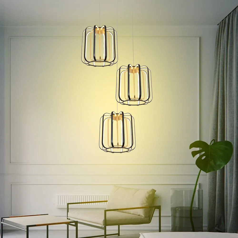 Lampa wisząca XARA potrójna czarno-złota ze ściemniaczem LED - 9210-0310