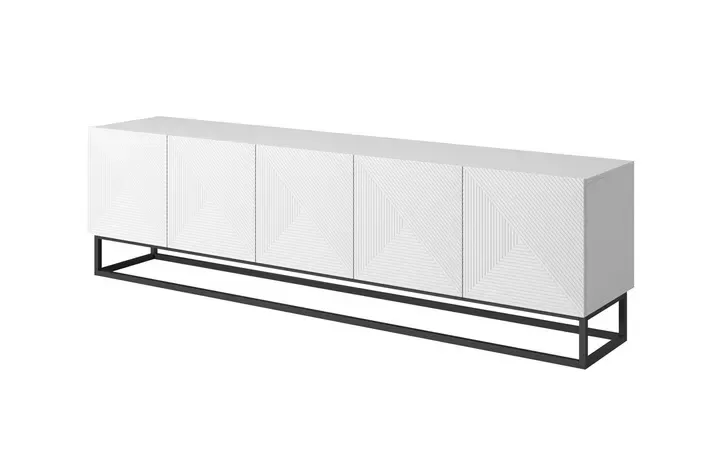 Szafka RTV ASHA 200 5D - biały mat - ryflowany front - stelaż czarny