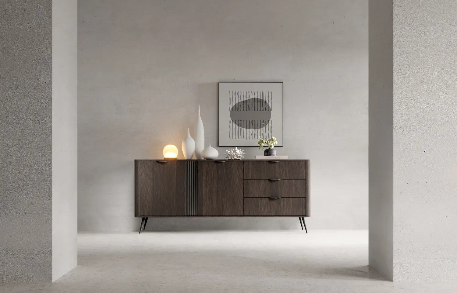 Komoda 2-drzwiowa z 3 szufladami VERIS 195 dąb dunin czarny - LA_VERIS_KOMODA_195_2D3S