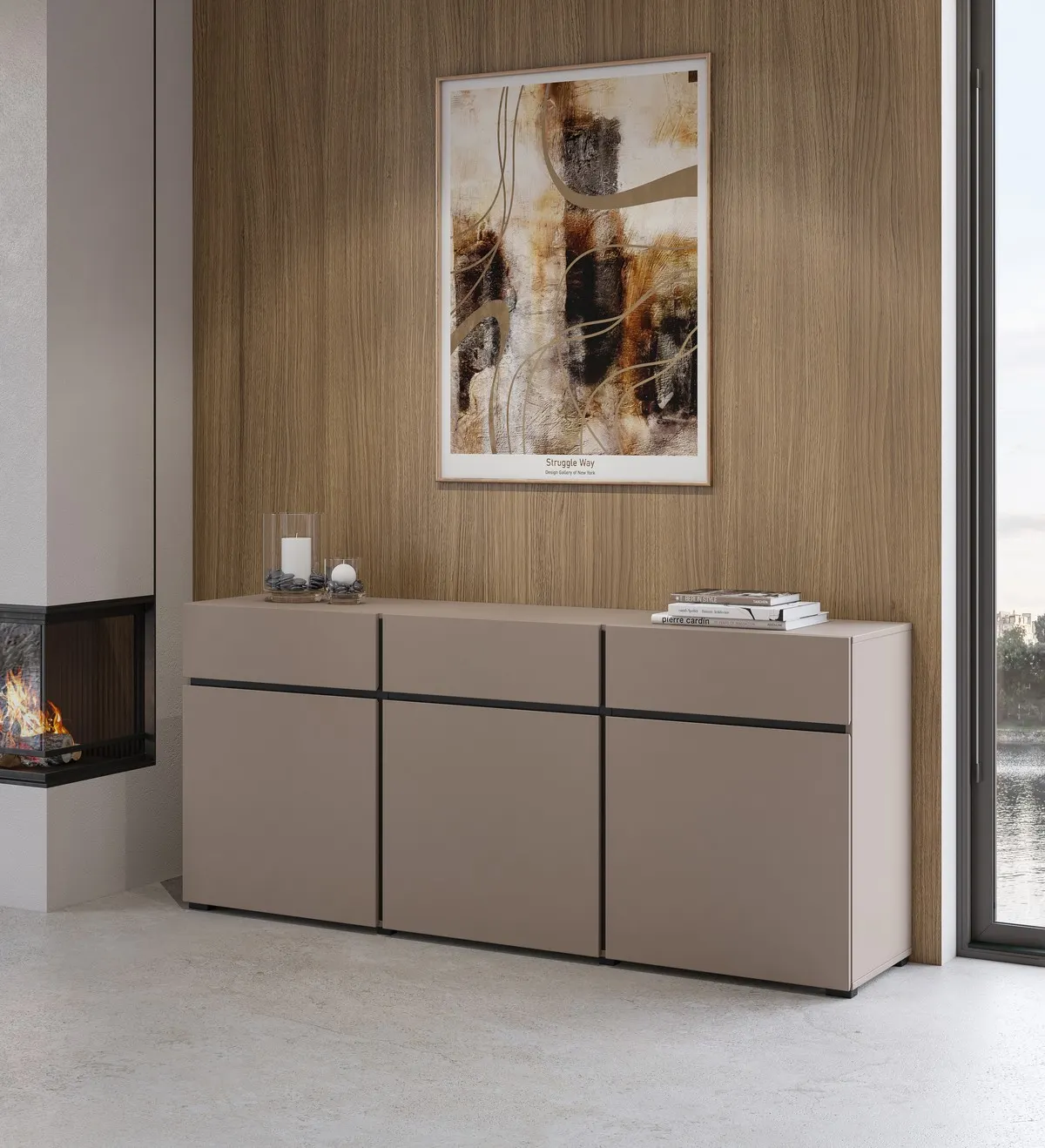 Komoda 3-drzwiowa z szufladami CROSS 180 cm congo beżowo-szara - 24CWMY43