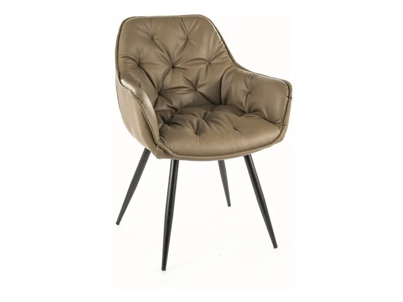 Krzesło z podłokietnikami Cherry Oliwkowy - skóra syntetyczna