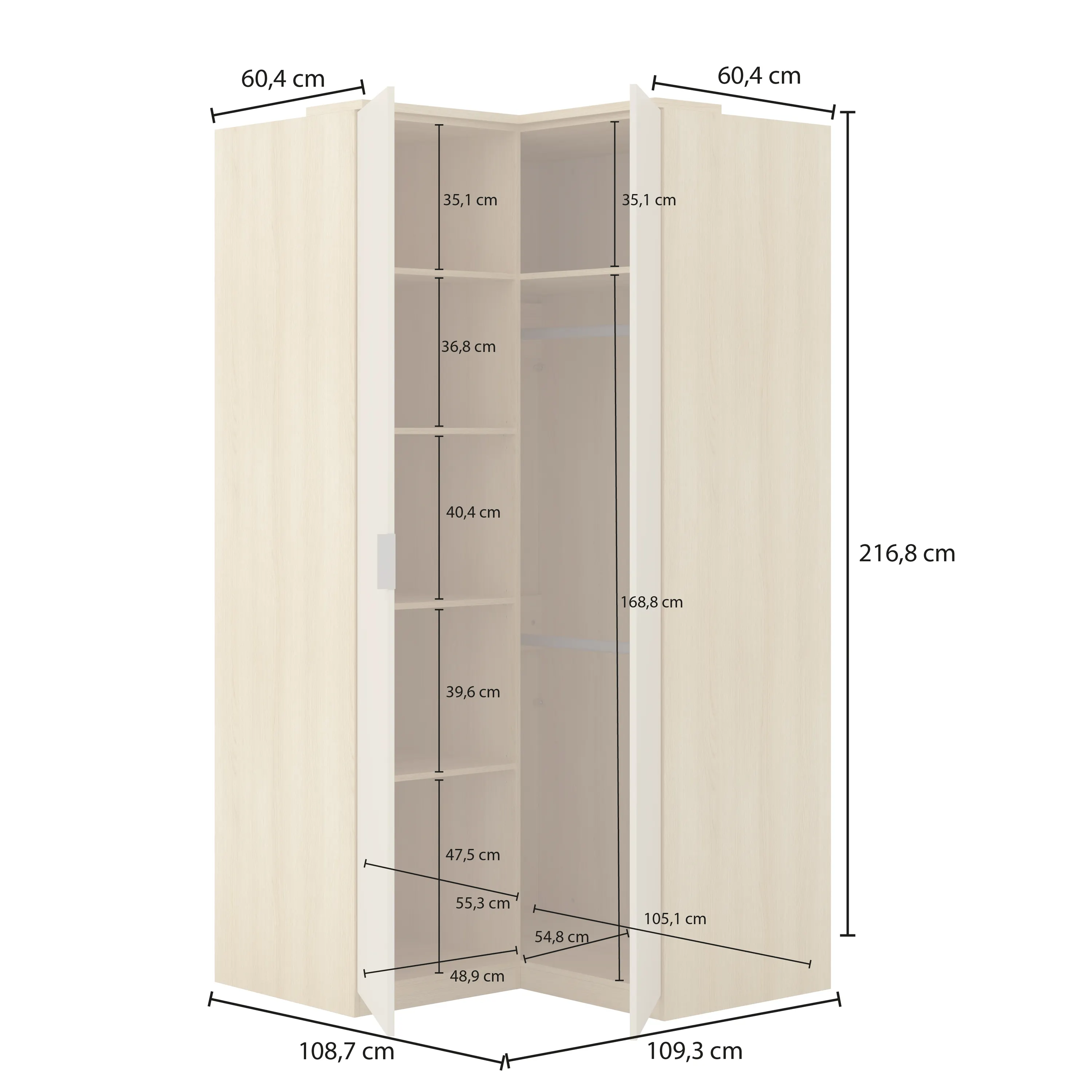 Szafa narożna 2-drzwiowa 109 cm TERRA 16 dąb Lindberg beż piaskowy — zdjęcie 9