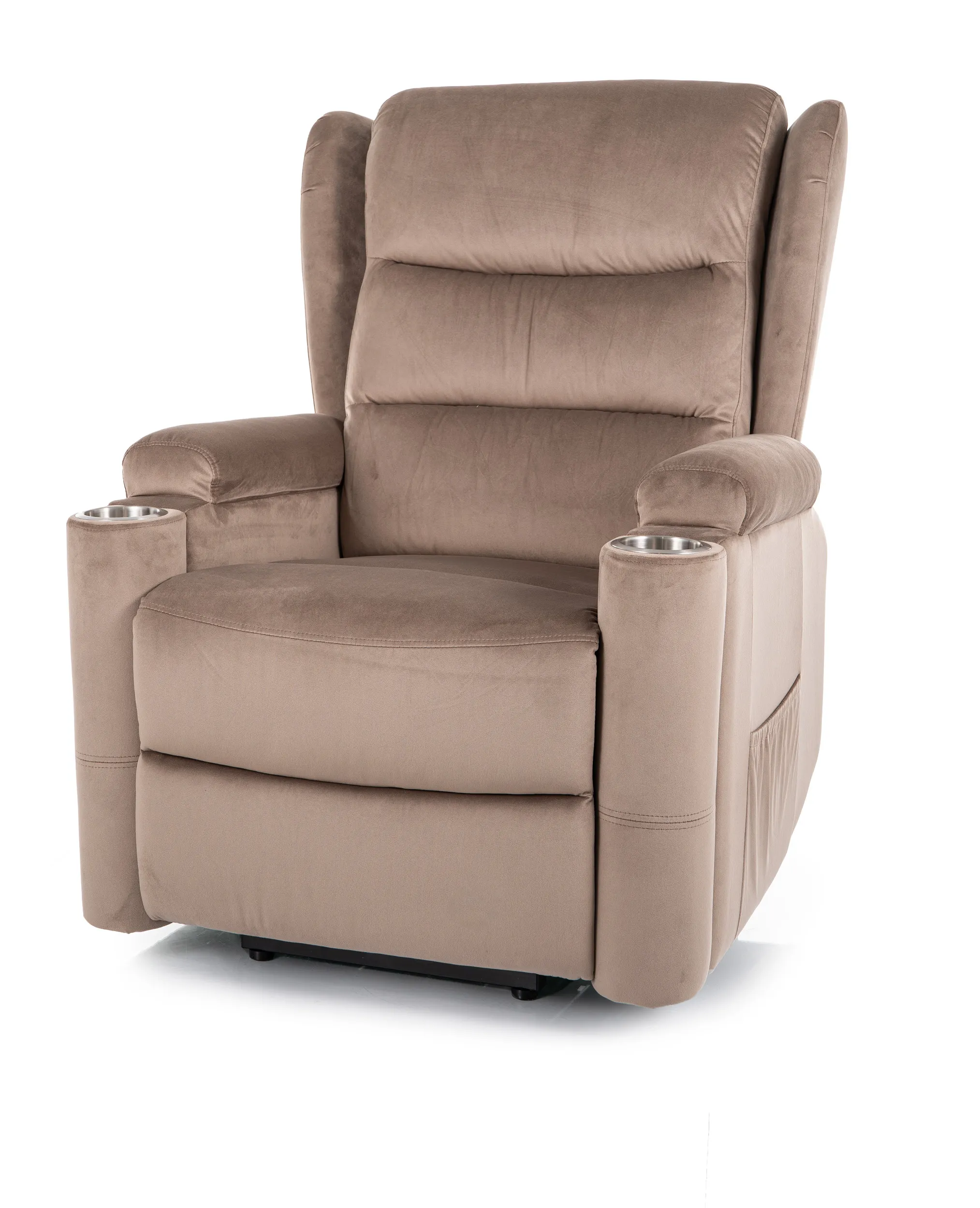 Fotel elektryczny rozkładany MINOS VELVET Bluvel 40 z funkcją pionizacji ciemnobeżowy - MINOSVCBE