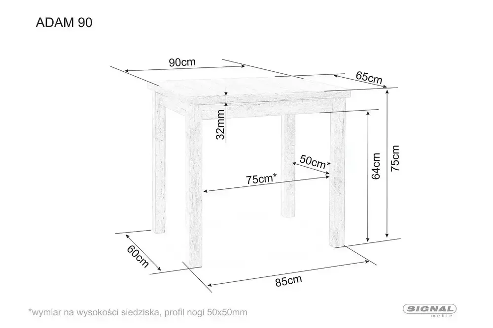 Stół jadalniany ADAM 90x65 biały mat - ADAMBM90