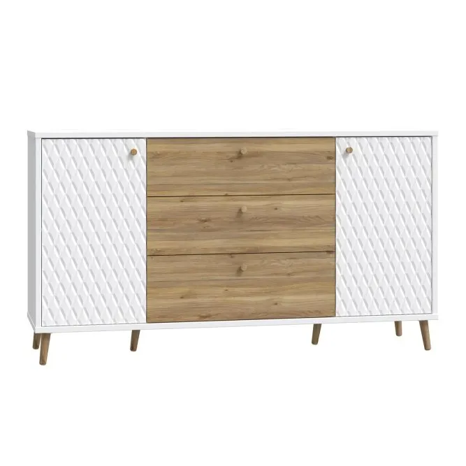 Komoda AKSANA szeroka 2-drzwiowa z 3 szufladami - dąb mauvella, biały