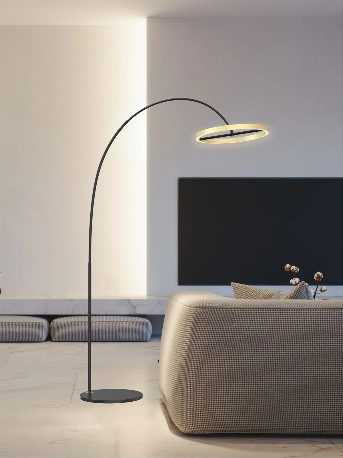 Lampa podłogowa BREST ledowa ściemniacz nożny 180 cm czarno-złota Lampa podłogowa BREST ledowa ściemniacz nożny 180 cm czarno-złota