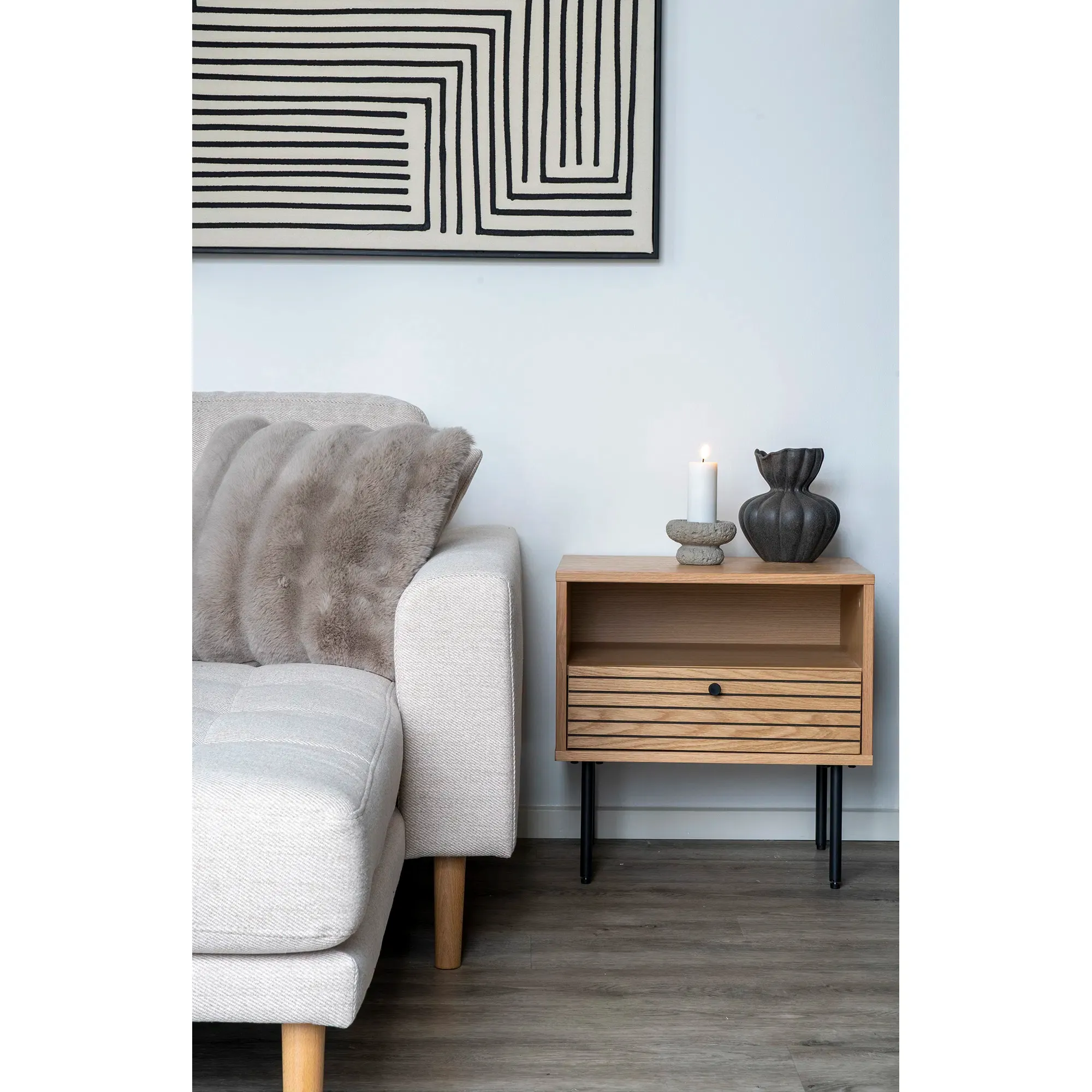 Szafka nocna z szufladą KYOTO SZ50 G40 W50 dąb naturalny, czarny - 3701000