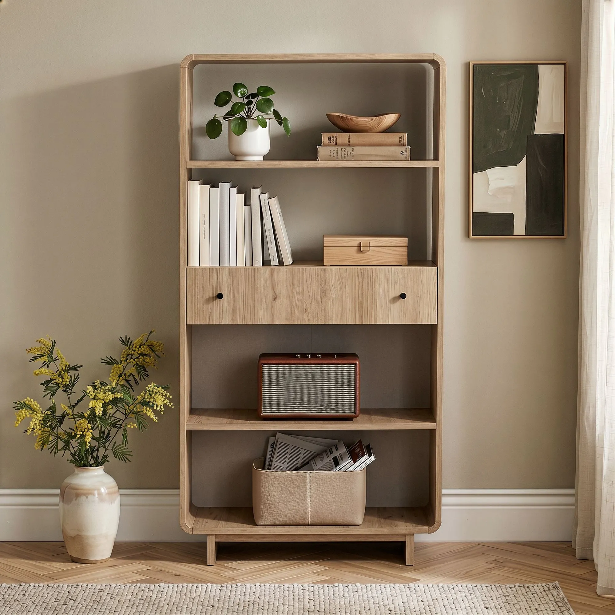 Regał otwarty SENZA z szufladą 78 cm Dąb Sepet - ASI_632NRD1119