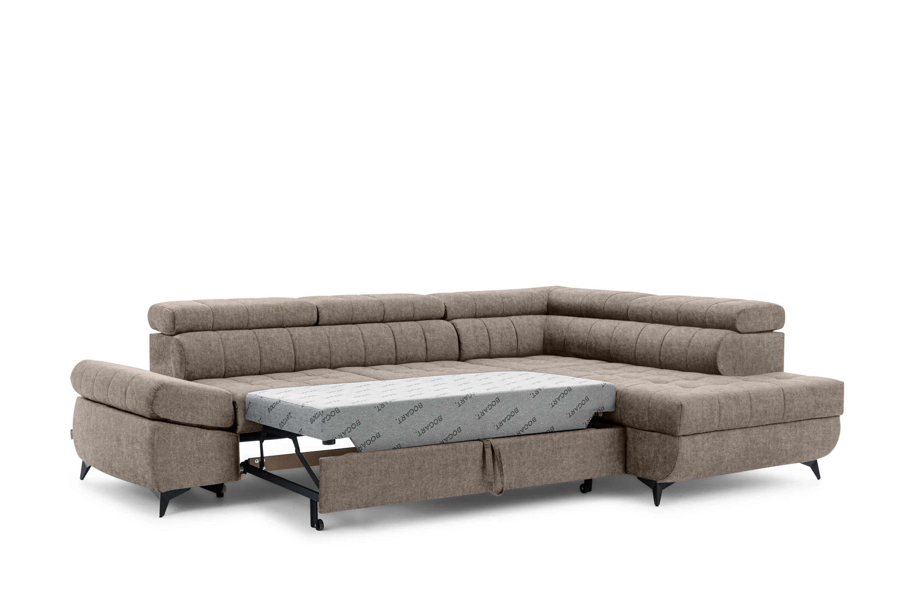 Narożnik prawostronny VALORIS L regulowane zagłówki i podłokietniki tkanina Vogue 4 brązowy - B_162916