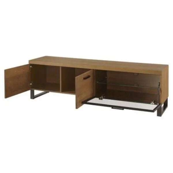 Szafka RTV 3-drzwiowa PRATTO 25 z przeszkleniem dąb rustical czarny 180x54x42cm