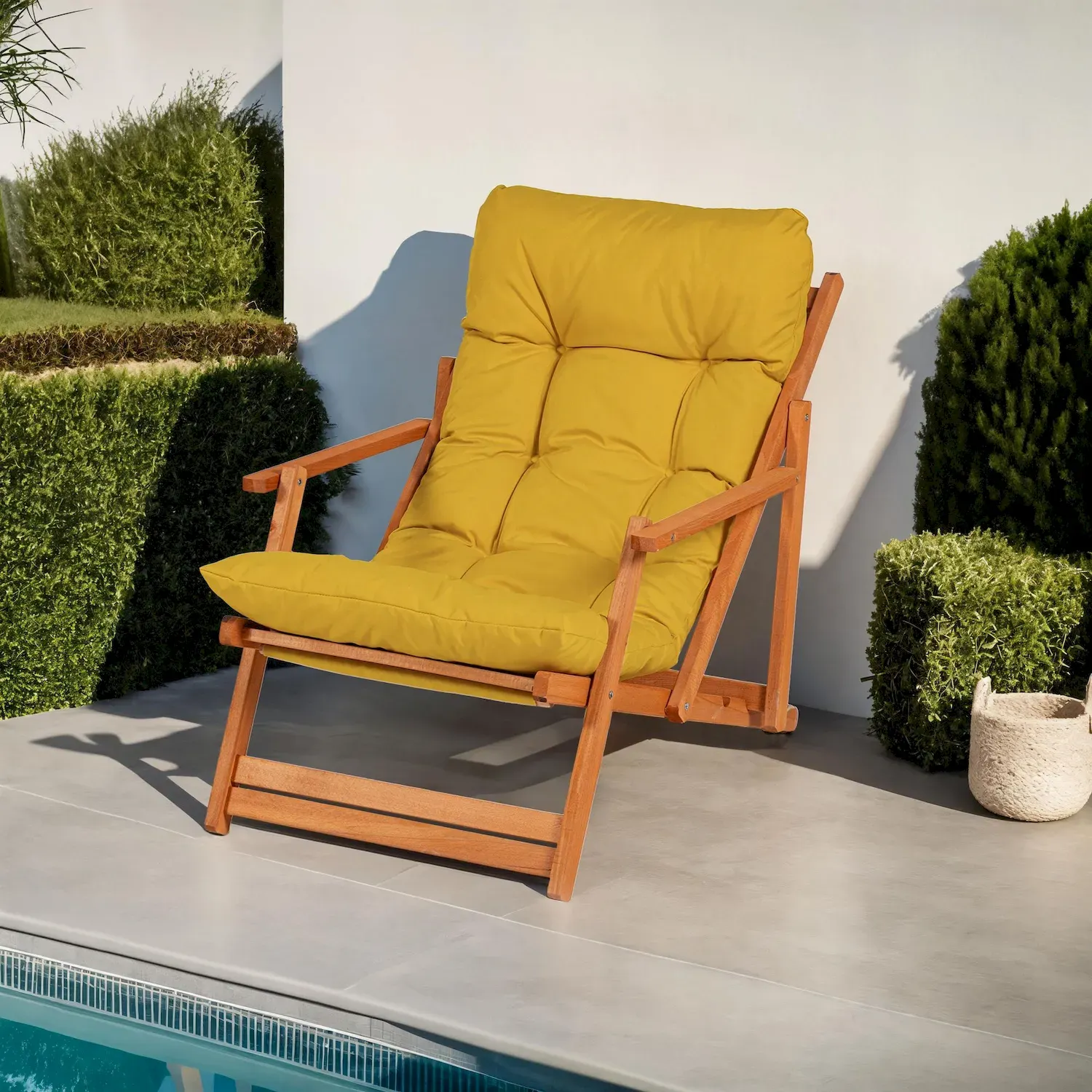 Leżak krzesło ogrodowe z poduszką MYD1140 składane drewniany stelaż żółty - ASI_644MYD1140