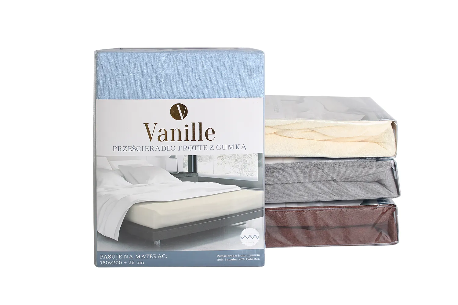 Prześcieradło frotte z gumką VANILLE 220X200+25 bawełna 80% niebieski - FARO_20551