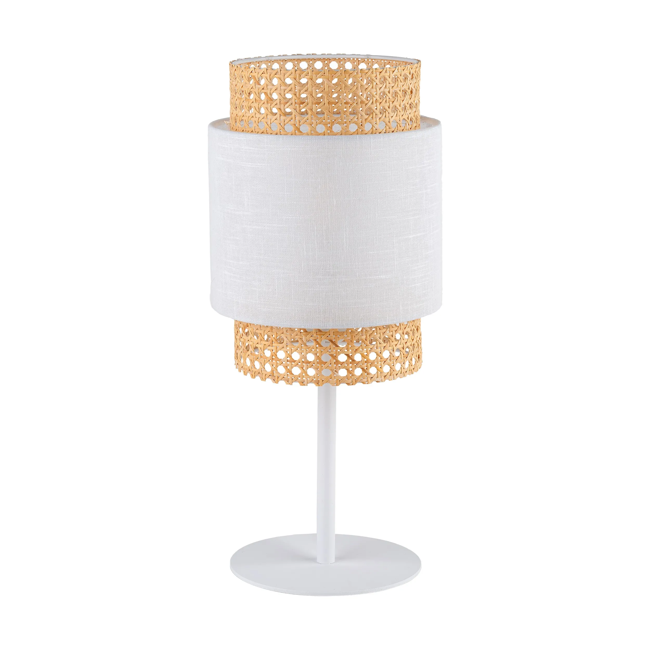 Lampka nocna BOHO biała z brązowym elementem z tkaniny plecionki 45x20cm