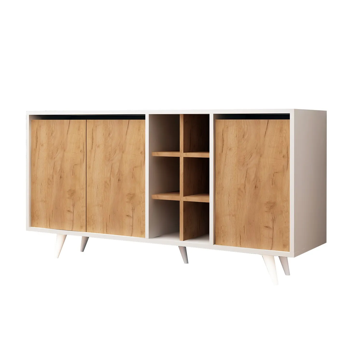 Komoda 3-drzwiowa z wnęką PRAVA 140x40 cm dąb naturalny biały