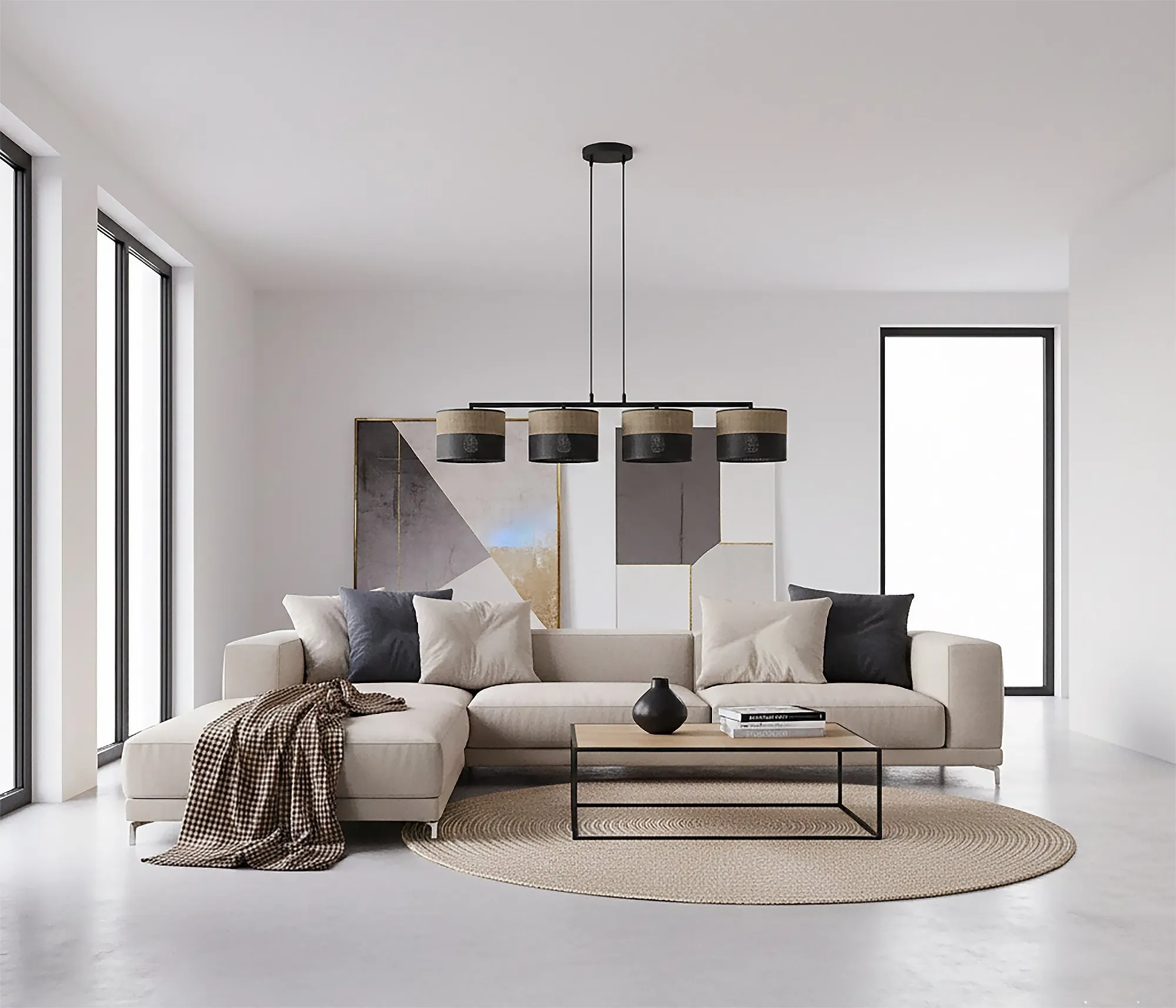 Lampa wisząca KARBON 4 BL BROWN z abażurami brązowa czarna - 1653/4