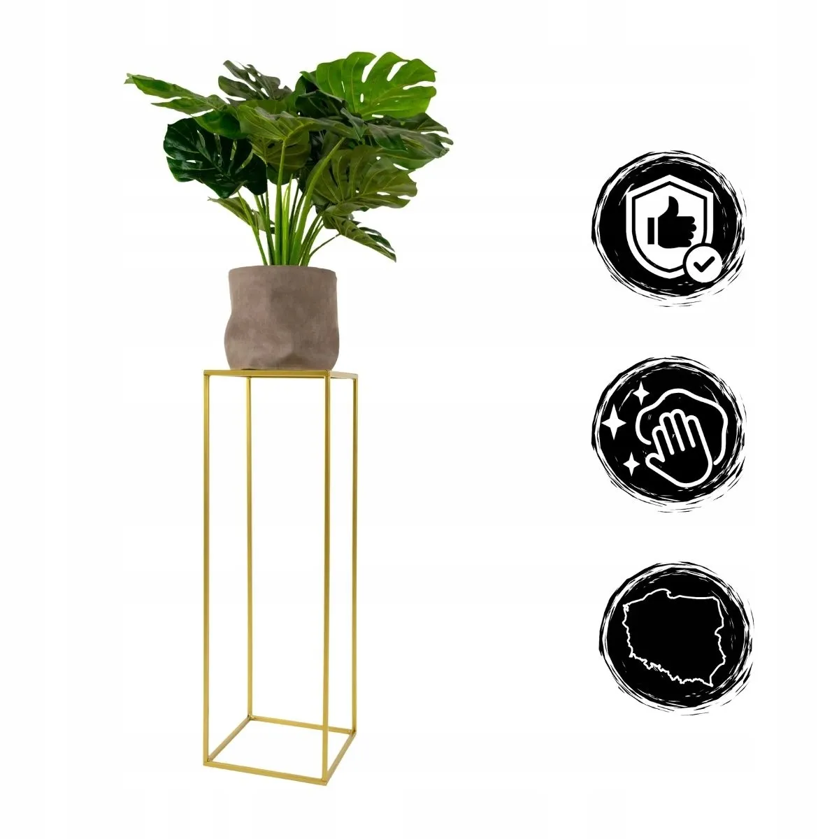 Kwietnik stojący metal drewno BREST L złoty - LD_TZ000162