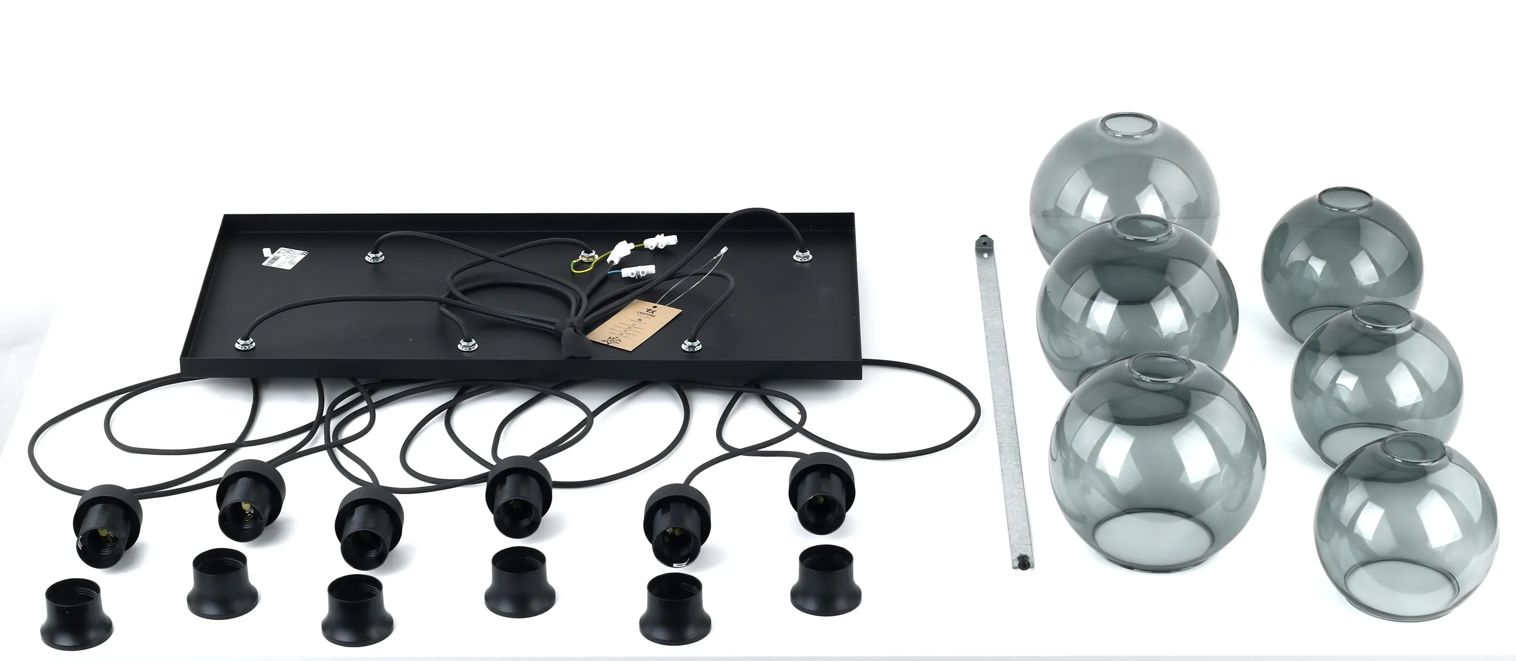 Lampa wisząca CUBUS czarna z szarymi okrągłymi szklanymi kloszami w dwóch rozmiarach 160x68x38cm - TK_2833