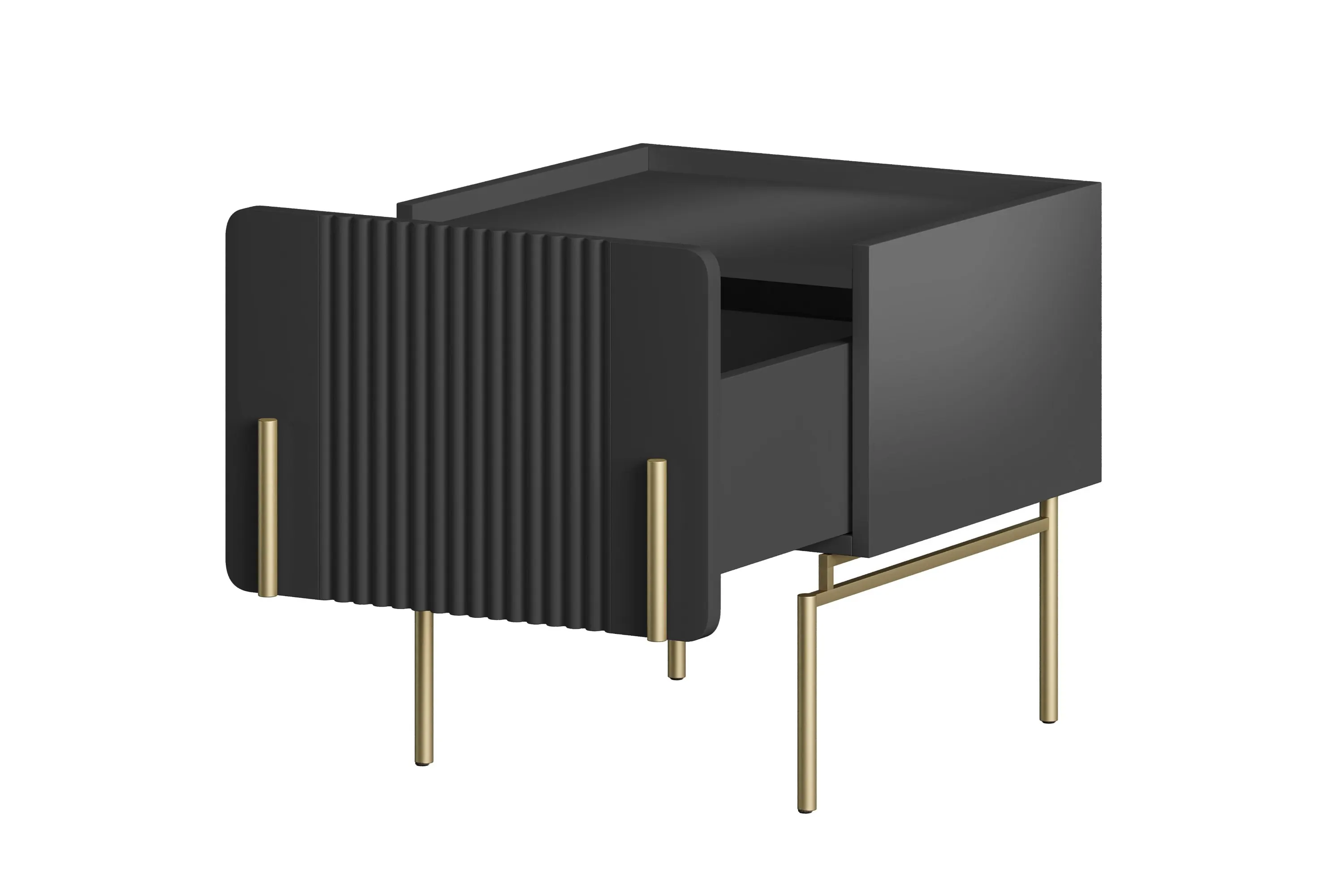 Szafka nocna z 1 szufladą MALMI 45cm - czarna - złote nogi - B_166953