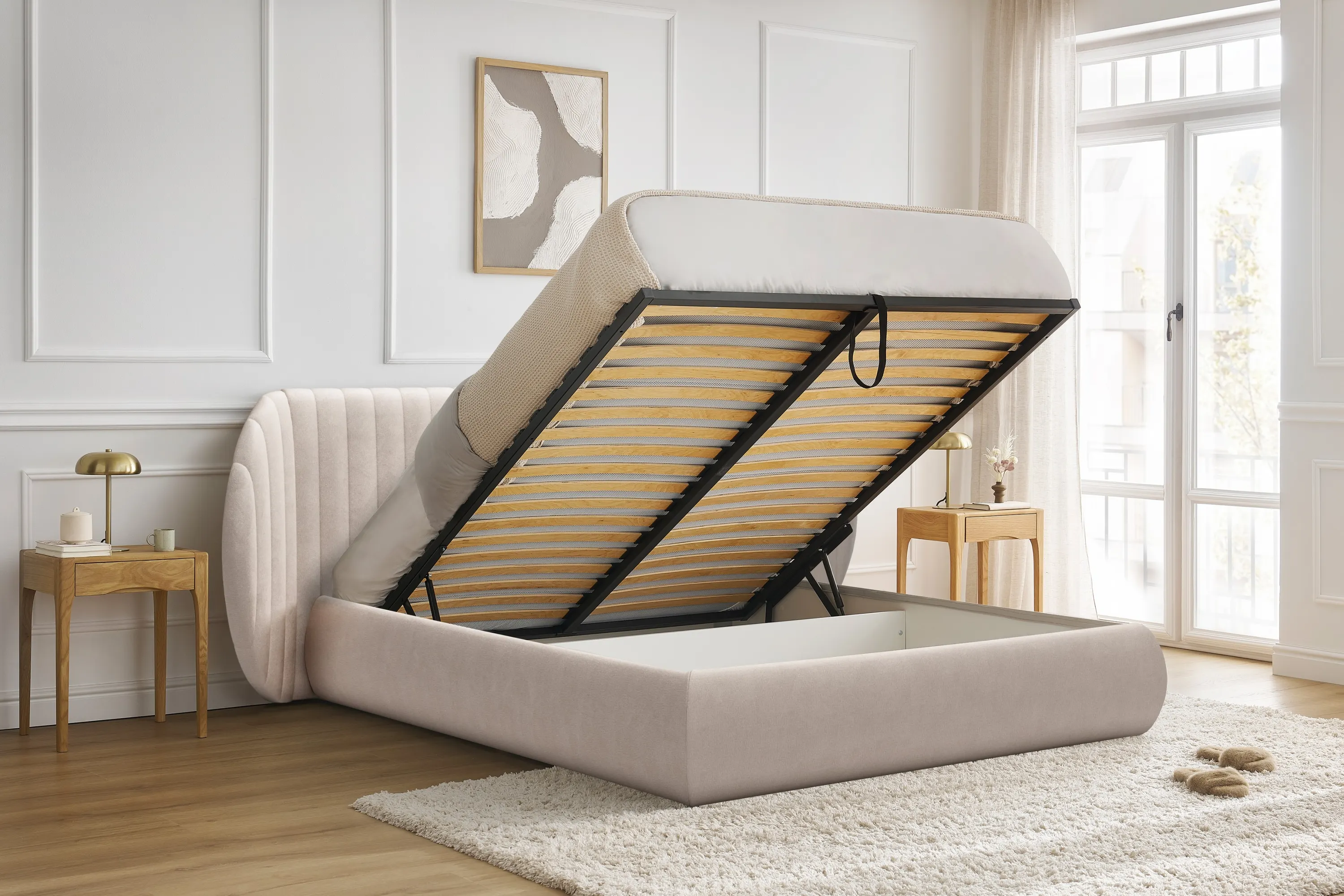 Łóżko Galin z pojemnikiem / 140x200 / Salvador (SIC) 1 - kremowy - B_158684