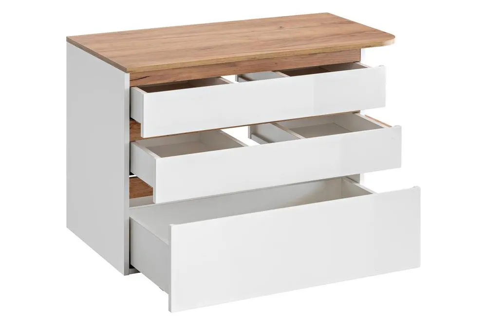 Szafka pod umywalkę z 3 szufladami PLATINUM biała, dąb złoty craft 94x64x50cm - PLATINUM_820_FSC
