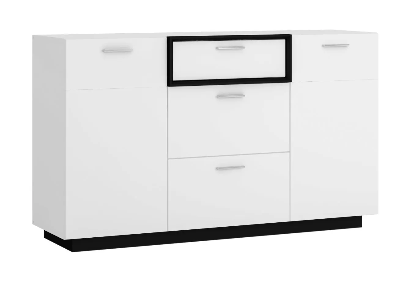 Komoda 2-drzwiowa z 3 szufladami RAVENNA RAVK02 Biały, Czarny, Biały Połysk Komoda 2-drzwiowa z 3 szufladami RAVENNA RAVK02 Biały, Czarny, Biały Połysk