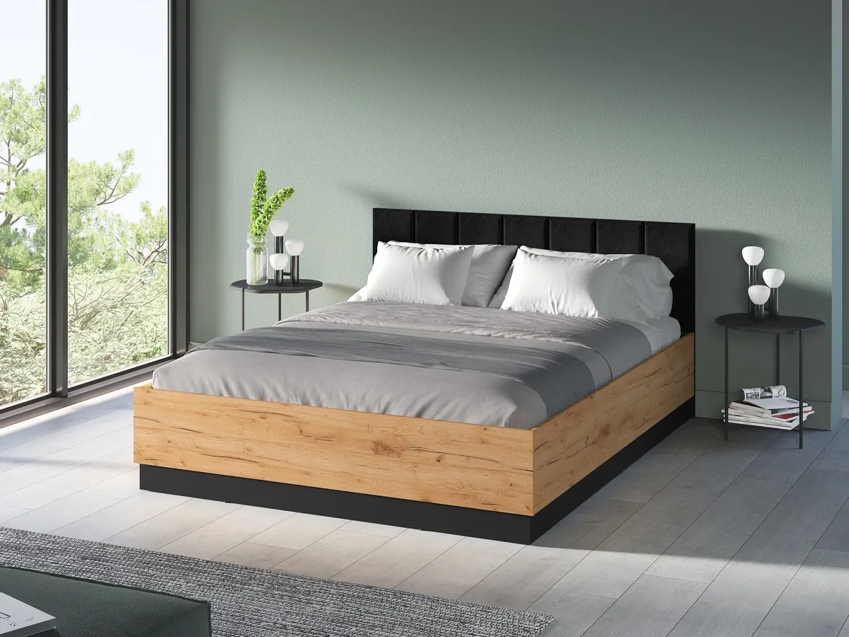 Łóżko z podnoszonym stelażem 160x200 URSO 1401 craft złoty-czarny - 1URSO1401-001