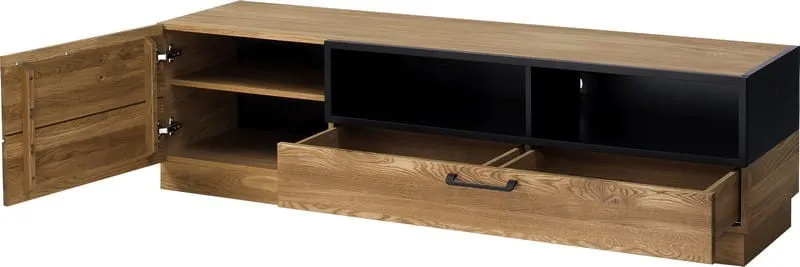 Szafka RTV 1-drzwiowa z szufladą MOSAIC 25 drewniana - dąb miodowy czarny mat 170x46x42cm - TH-100-1058