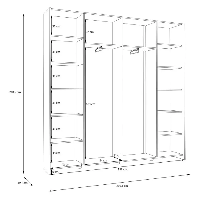 Szafa 2-drzwiowa HOME NOOK 2 drążki i półkI drzwi przesuwne 200cm biała - HMNS32231-120