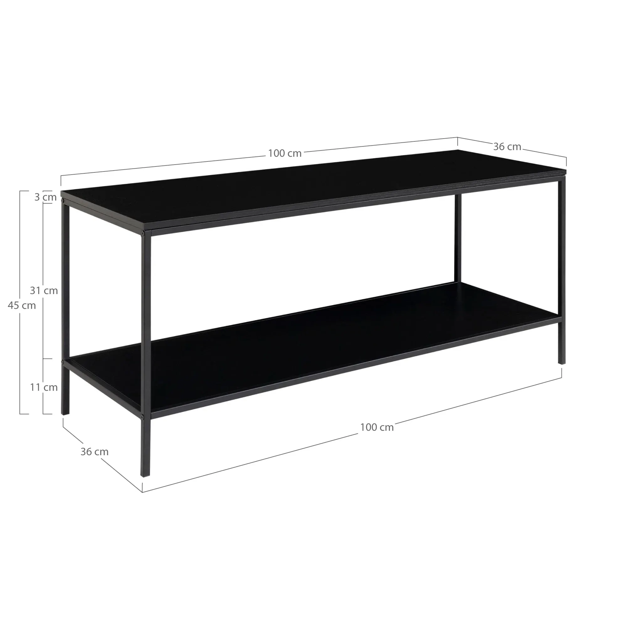 Stolik pod telewizor VITA z półką 100x36x45 cm - czarny - 2501030