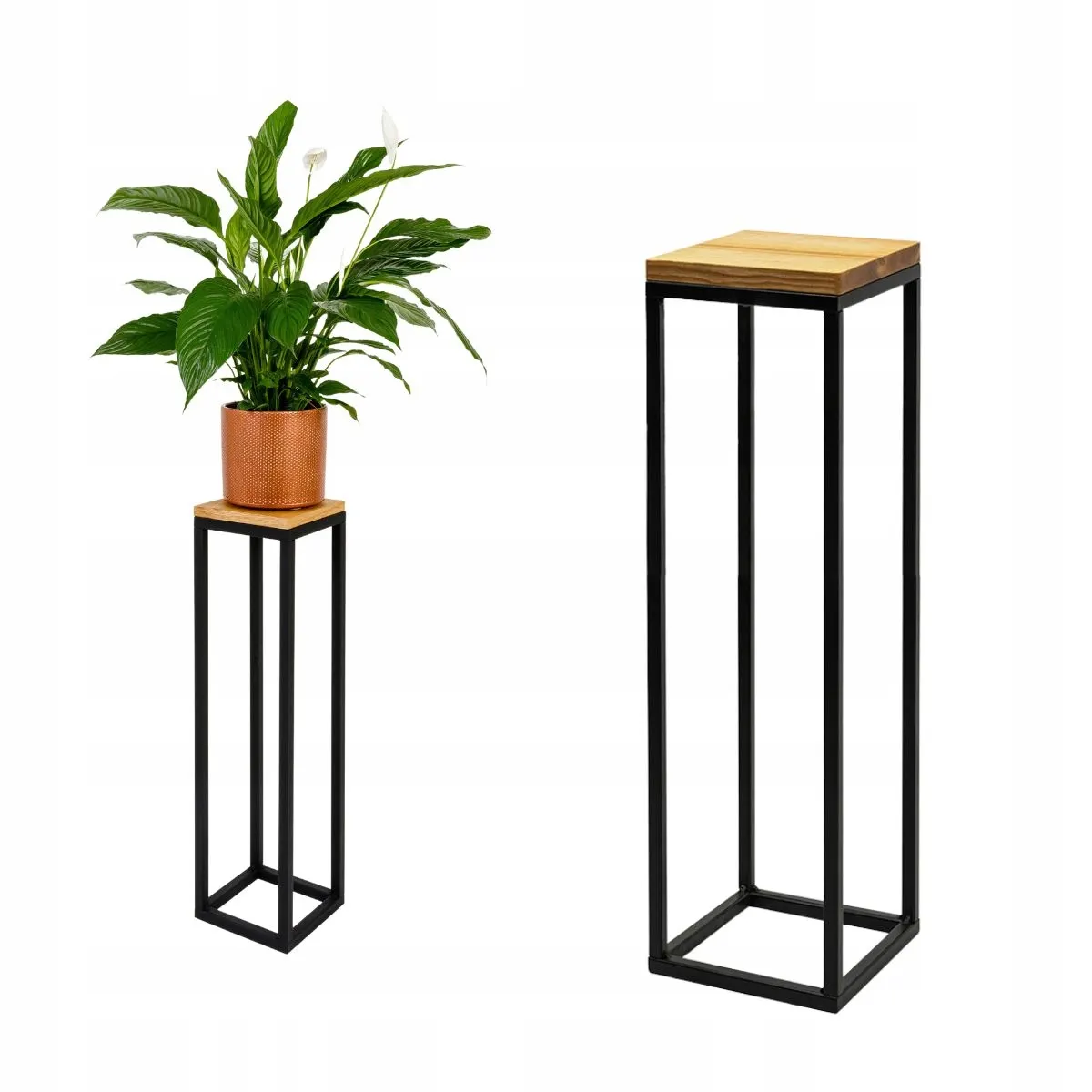 Kwietnik stojący LAVAL M metal drewno czarny naturalny - LD_TZ000044